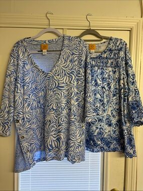 Ruby Rd. Blue & White Printed Tunic Tops Duo